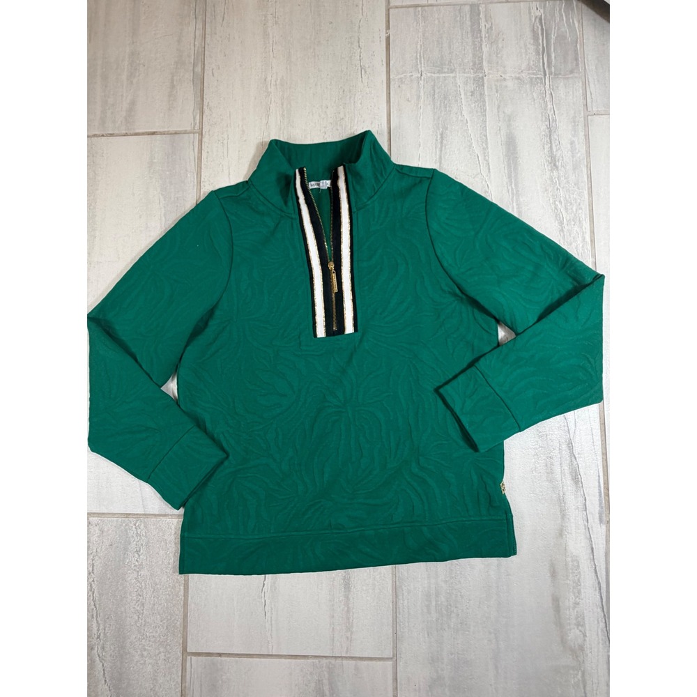 Mary Square Womens Green Textured Jacquard Quarter Zip Pullover Mock Neck Small
